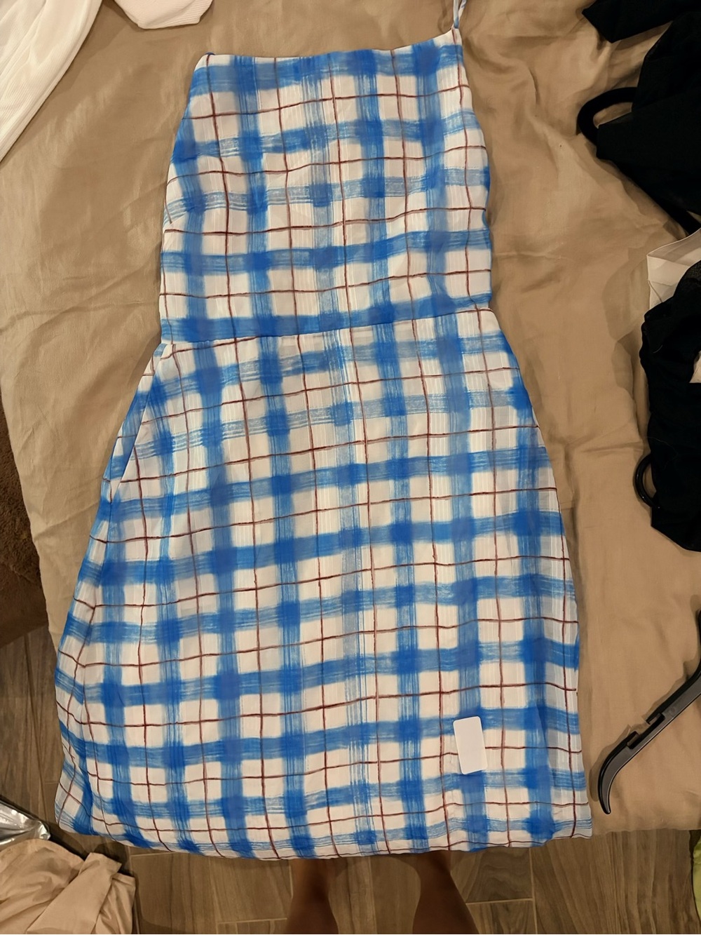 Joe's Jeans Blue, White & Red Plaid Midi Slip Dress